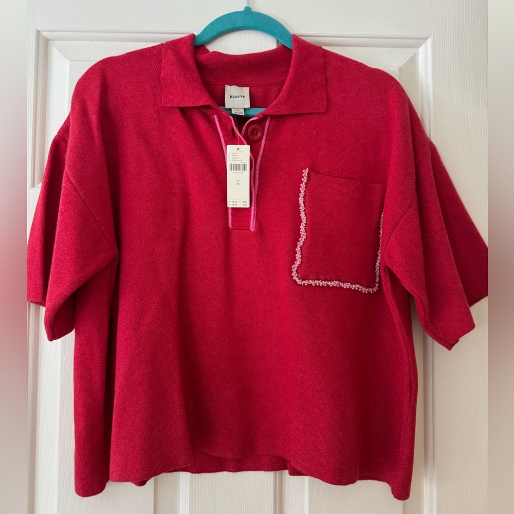 Red and Pink Beaded Pocket Polo